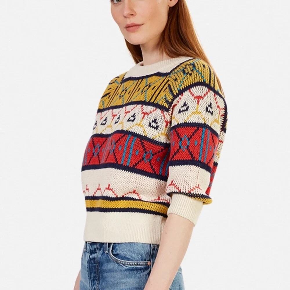 MOTHER Denim Boatneck Jumper Sweater "Remember Me" Sz XS 100% Cotton